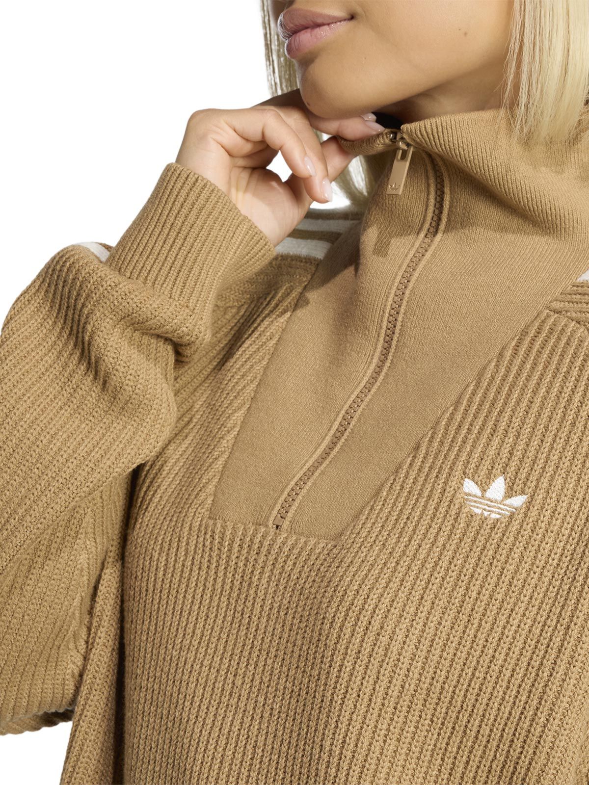 beige adidas Funnel Neck with Quarter Zip pullover | Quaranta